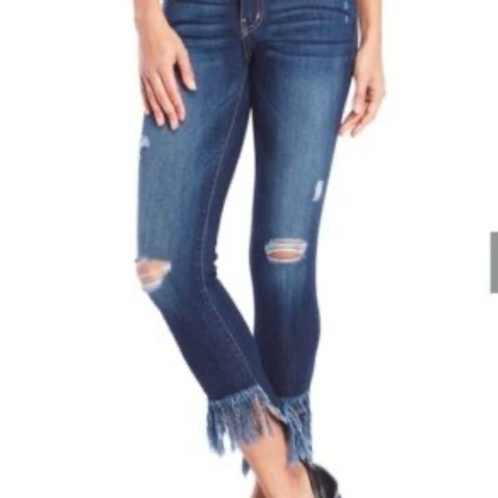 Flying Monkey Women's Size 26 Jeans Fringe Raw Hem Stretchy Distressed Denim